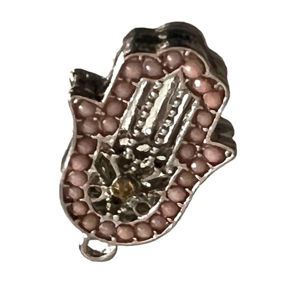 Pink Beaded Hamsa Yoga Hand Necklace Charm 1" Silver with Center Jewel - Picture 5 of 6